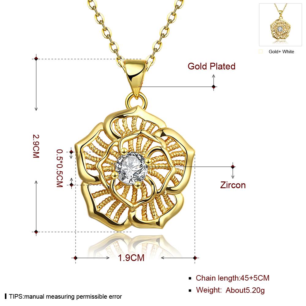 Wholesale Romantic Flower Hollow Design Necklace 24K Gold Color Inlay Cubic Zirconia Chain Choker Necklace fine wedding party Jewelry TGGPN243 0