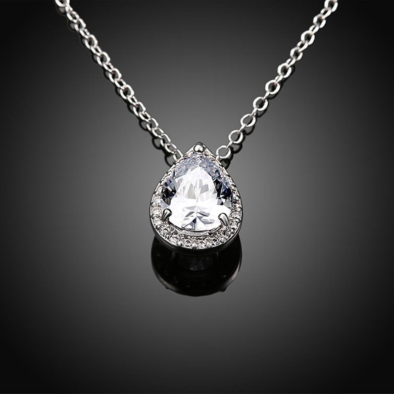 Wholesale Female Teardrop Stone Pendant Necklaces For Women WhiteGold Filled Pear Zircon Crystal Clavicle Necklace Wedding Jewelry TGGPN265 1