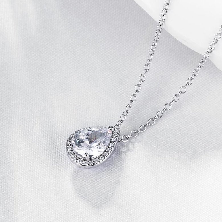 Wholesale Female Teardrop Stone Pendant Necklaces For Women WhiteGold Filled Pear Zircon Crystal Clavicle Necklace Wedding Jewelry TGGPN265 2