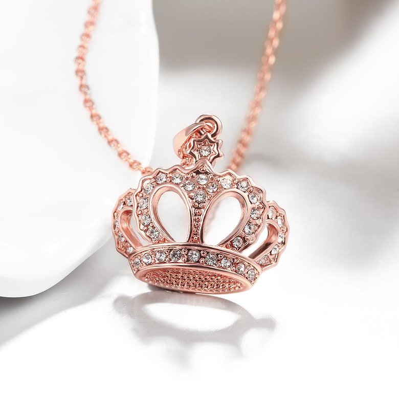 Wholesale Classic vintage Rose Gold crown necklace Sparkling zircon Necklace for Women Durable Elegant Necklace Gifts for Girlfriend TGGPN274 2