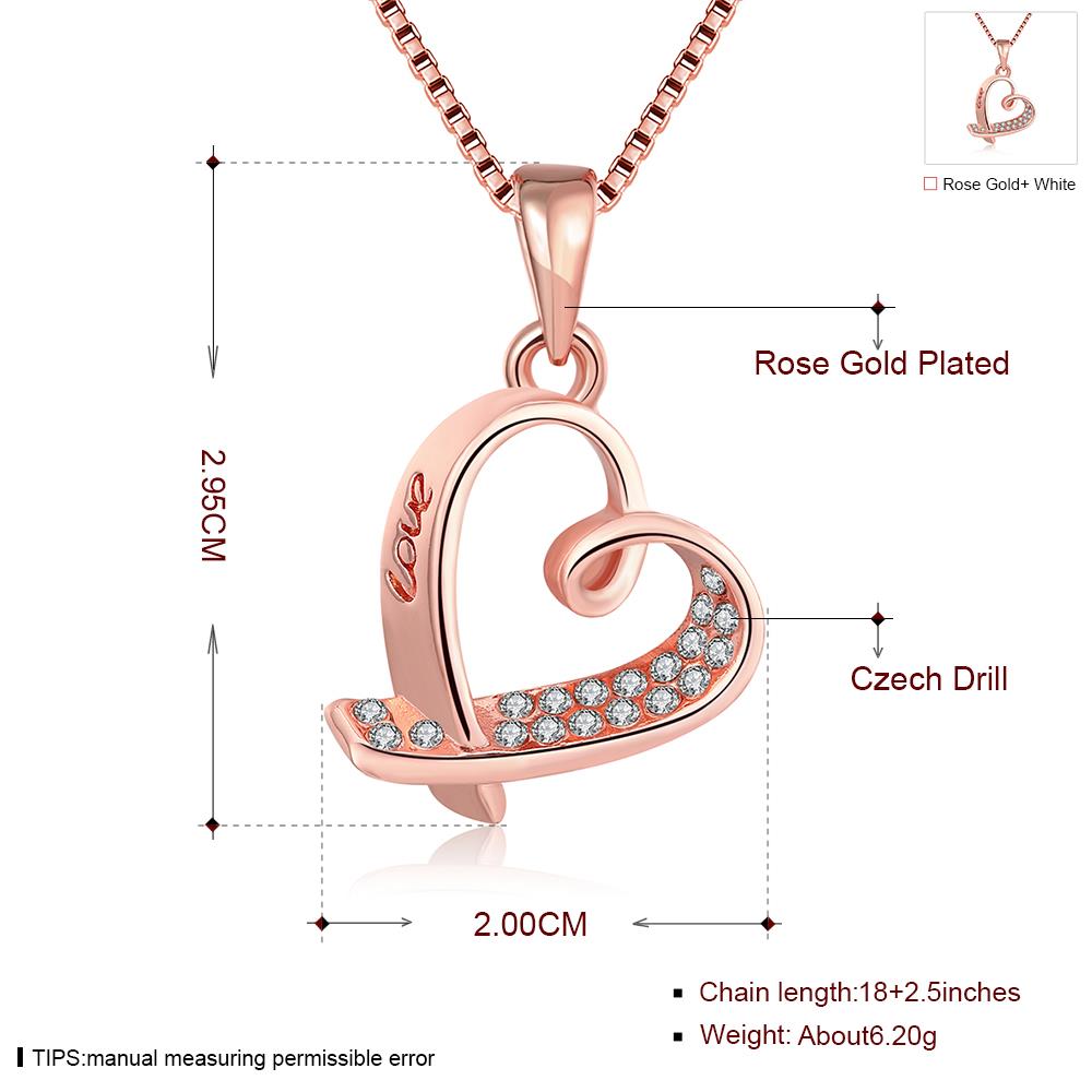 Wholesale Romantic Rose Gold Color zircon Heart Pendant Necklace for women Valentine's Day Gift of Love jewelry TGGPN286 0