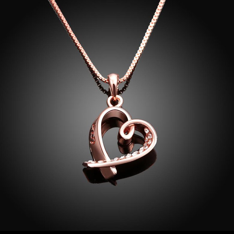 Wholesale Romantic Rose Gold Color zircon Heart Pendant Necklace for women Valentine's Day Gift of Love jewelry TGGPN286 1