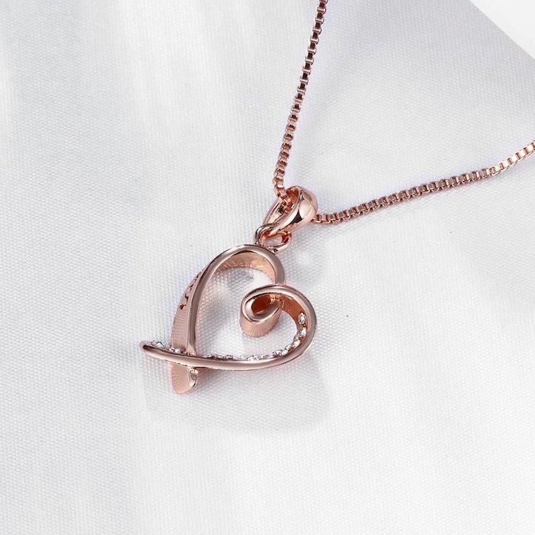 Wholesale Romantic Rose Gold Color zircon Heart Pendant Necklace for women Valentine's Day Gift of Love jewelry TGGPN286 2