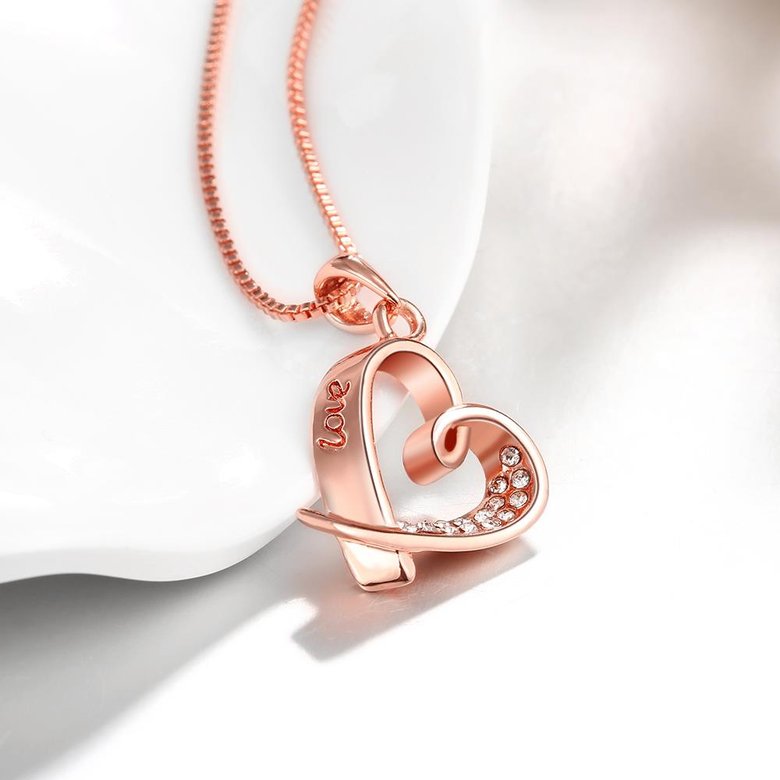 Wholesale Romantic Rose Gold Color zircon Heart Pendant Necklace for women Valentine's Day Gift of Love jewelry TGGPN286 3