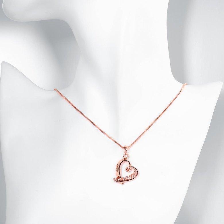 Wholesale Romantic Rose Gold Color zircon Heart Pendant Necklace for women Valentine's Day Gift of Love jewelry TGGPN286 4