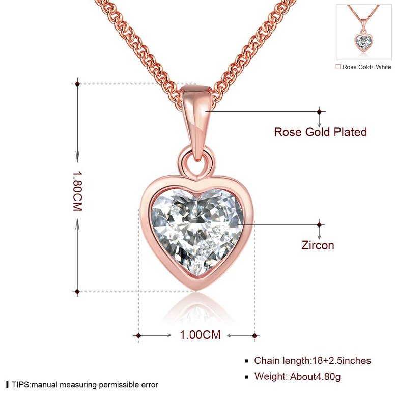 Wholesale JapanKorea Hot Sell rose Gold crystal Necklace for women Girls Love Memory Heart Necklace Valentine's Day Gift Couple Jewelery TGGPN039 0