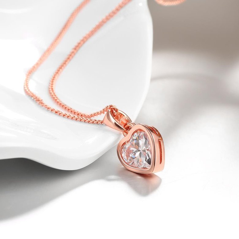 Wholesale JapanKorea Hot Sell rose Gold crystal Necklace for women Girls Love Memory Heart Necklace Valentine's Day Gift Couple Jewelery TGGPN039 4