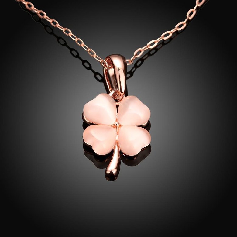 Wholesale Romantic Rose Gold plated chain Necklace new ladies fashion jewelry high quality pink crystal zircon clover pendant necklace TGGPN320 4