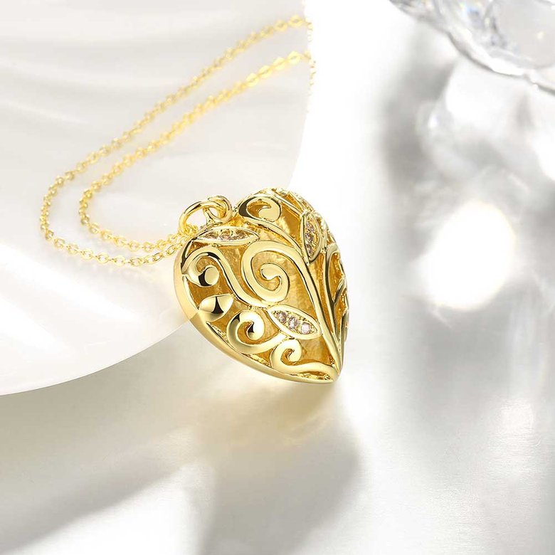 Wholesale Hollowed Love Heart Locket Pendant Necklace For Women Men Fashion 24K Gold Necklace Couples Gift TGGPN322 2