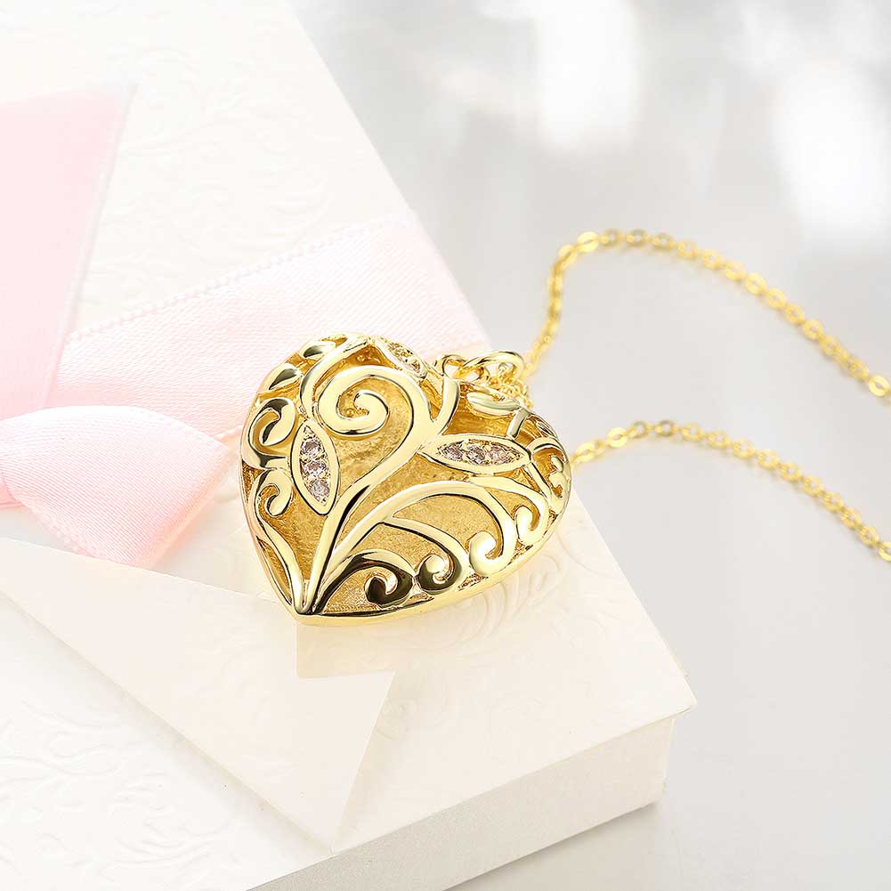 Wholesale Hollowed Love Heart Locket Pendant Necklace For Women Men Fashion 24K Gold Necklace Couples Gift TGGPN322 3