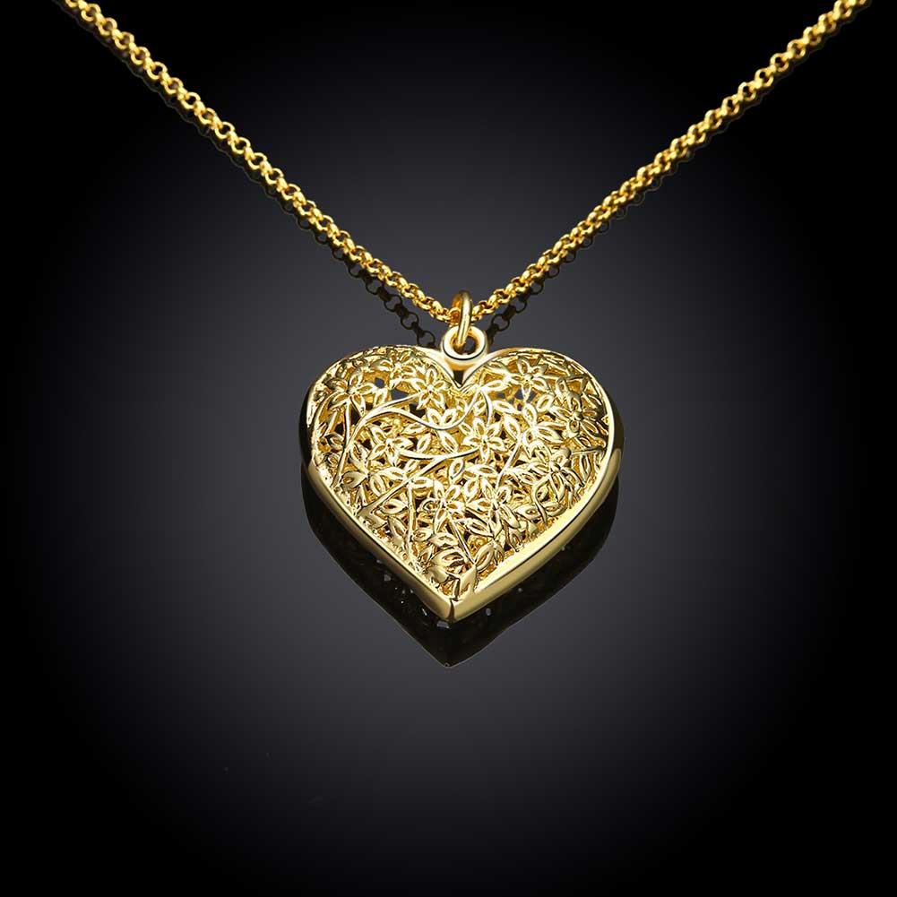 Wholesale Vintage Hollow Heart Pendant Necklaces for Women 24K Gold Wedding Engagement Jewelry TGGPN324 1