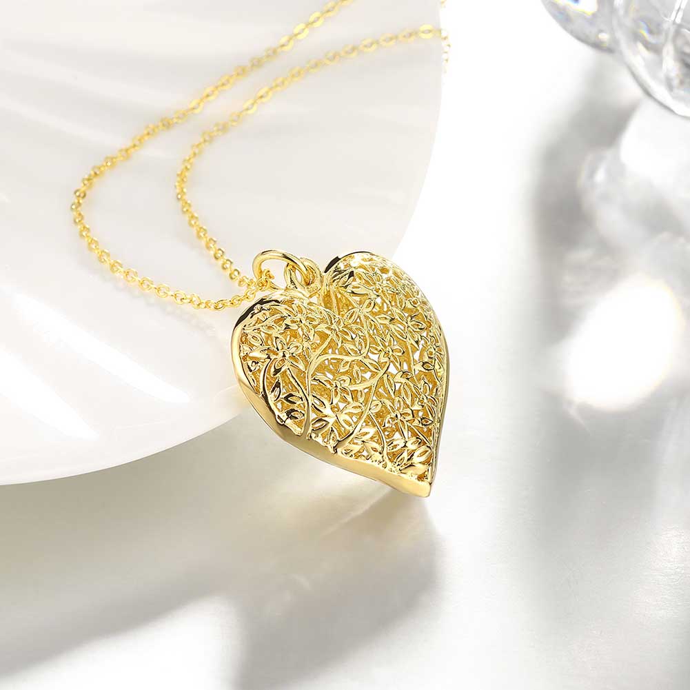 Wholesale Vintage Hollow Heart Pendant Necklaces for Women 24K Gold Wedding Engagement Jewelry TGGPN324 2