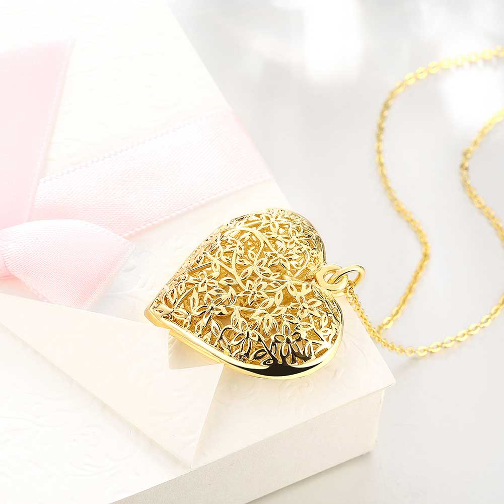 Wholesale Vintage Hollow Heart Pendant Necklaces for Women 24K Gold Wedding Engagement Jewelry TGGPN324 3