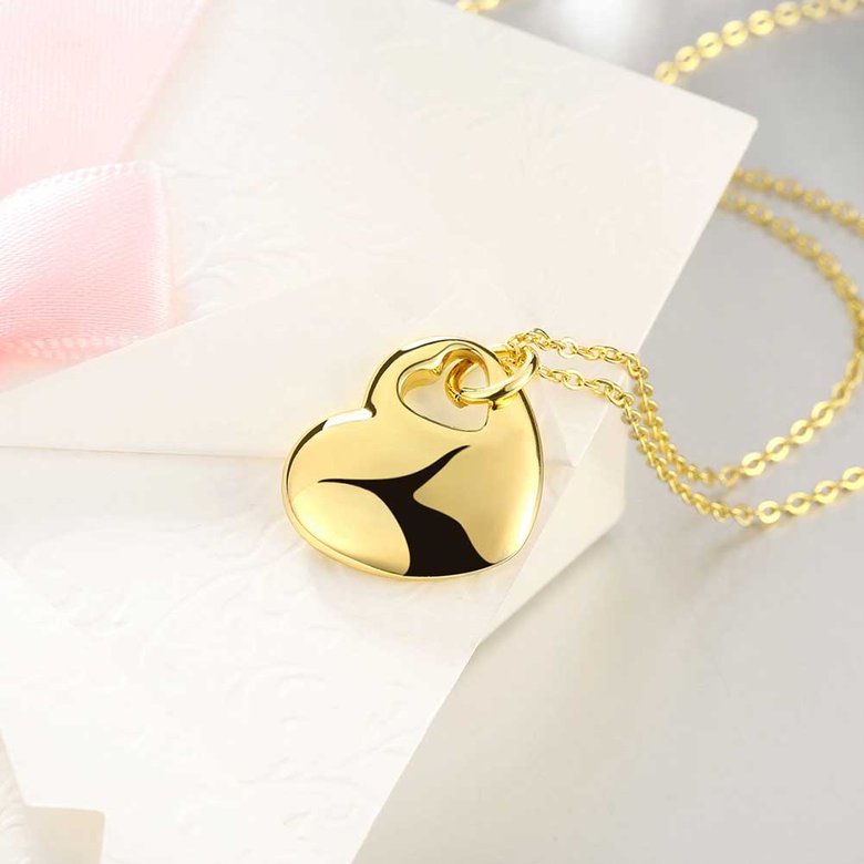 Wholesale JapanKorea Hot Sell 24K Gold Necklace for women Girls Love Memory Heart Necklace Valentine's Day Gift Couple Jewelery TGGPN026 3