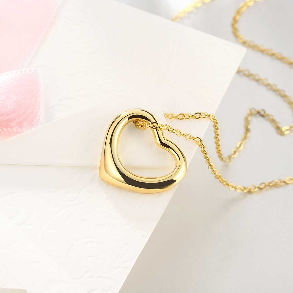Wholesale Romantic Hot Sell 24K Gold Necklace for women Girls Love Memory Heart Simple yet beautiful Necklace Valentine's Day Gift  TGGPN341 3