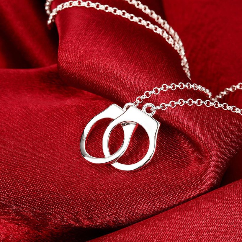 Wholesale Hot sale silver Chain Necklaces Double Circles Two Interlocking love Infinity Family fine Christmas gift valentine's day Jewelry TGGPN199 2