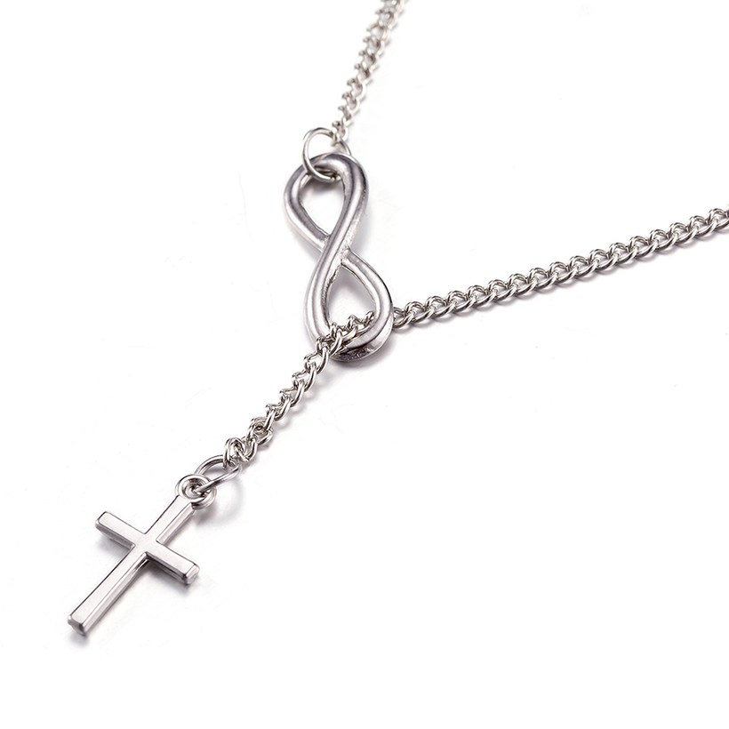 Wholesale Trendy Imitation Rhodium Cross Silver Alloy Necklace Simple Lucky Number 8-Character Cross Short Necklace Jewelry  TGGPN229 0