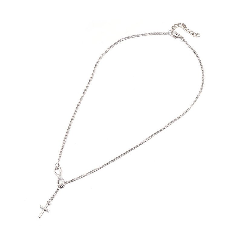 Wholesale Trendy Imitation Rhodium Cross Silver Alloy Necklace Simple Lucky Number 8-Character Cross Short Necklace Jewelry  TGGPN229 1