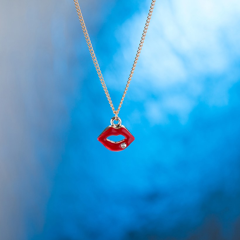 Wholesale Trendy Titanium Zinc Alloy Red Lips Pendant Necklace Sexy Jewelry Gold Color chains For Women Hip Hop Party Gifts TGGPN246 0