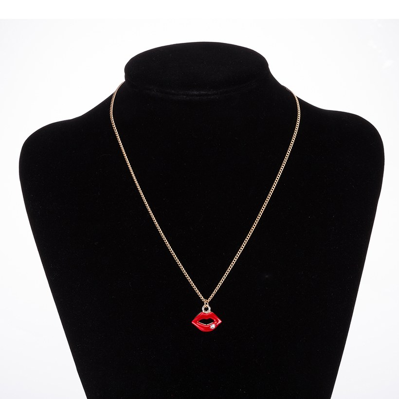 Wholesale Trendy Titanium Zinc Alloy Red Lips Pendant Necklace Sexy Jewelry Gold Color chains For Women Hip Hop Party Gifts TGGPN246 4