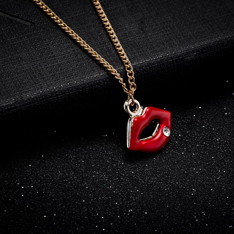 Wholesale Trendy Titanium Zinc Alloy Red Lips Pendant Necklace Sexy Jewelry Gold Color chains For Women Hip Hop Party Gifts TGGPN246 5