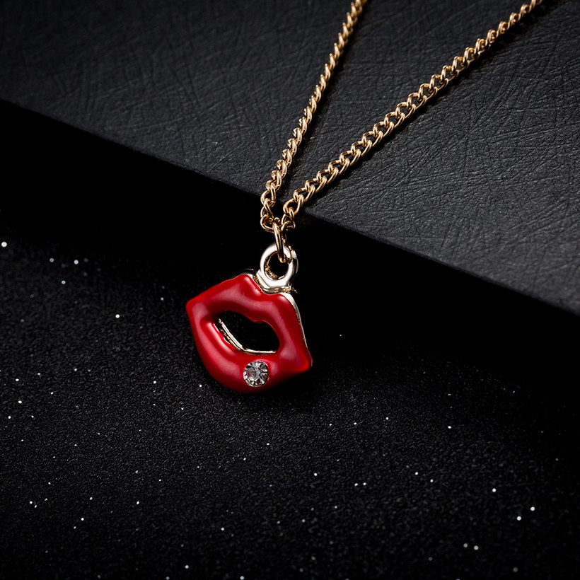 Wholesale Trendy Titanium Zinc Alloy Red Lips Pendant Necklace Sexy Jewelry Gold Color chains For Women Hip Hop Party Gifts TGGPN246 6