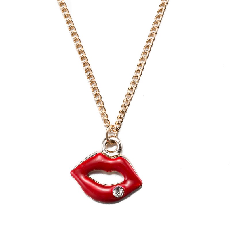 Wholesale Trendy Titanium Zinc Alloy Red Lips Pendant Necklace Sexy Jewelry Gold Color chains For Women Hip Hop Party Gifts TGGPN246 7