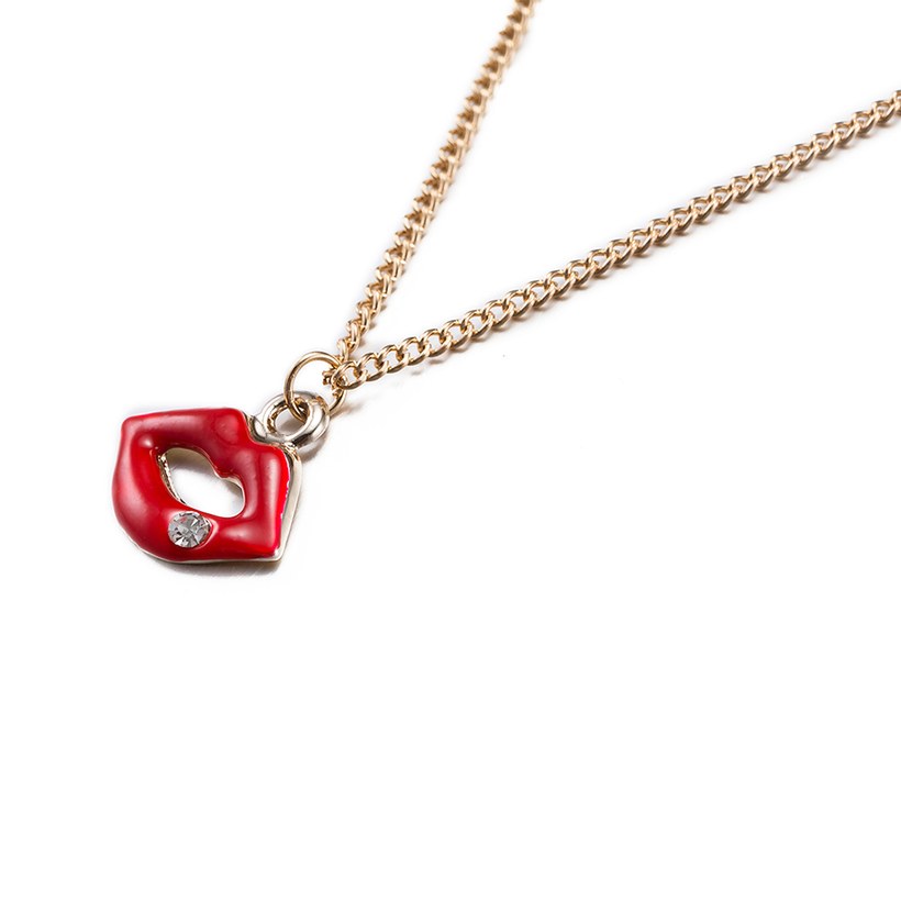 Wholesale Trendy Titanium Zinc Alloy Red Lips Pendant Necklace Sexy Jewelry Gold Color chains For Women Hip Hop Party Gifts TGGPN246 8