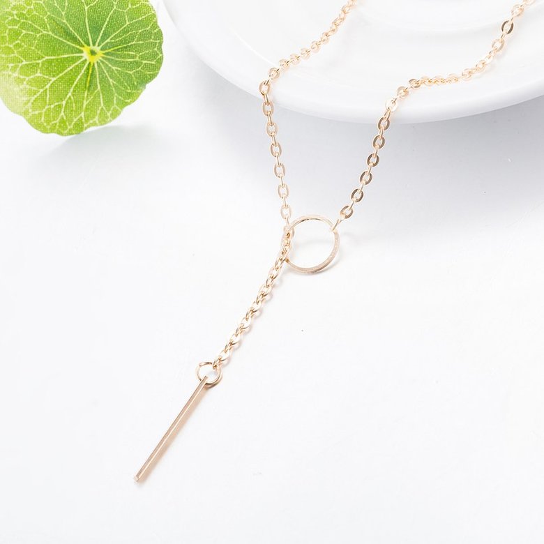 Wholesale Trendy Titanium Geometric Gold Zinc Alloy Necklace simple design circle dainty thin sparking chain ladies necklace  TGGPN255 2