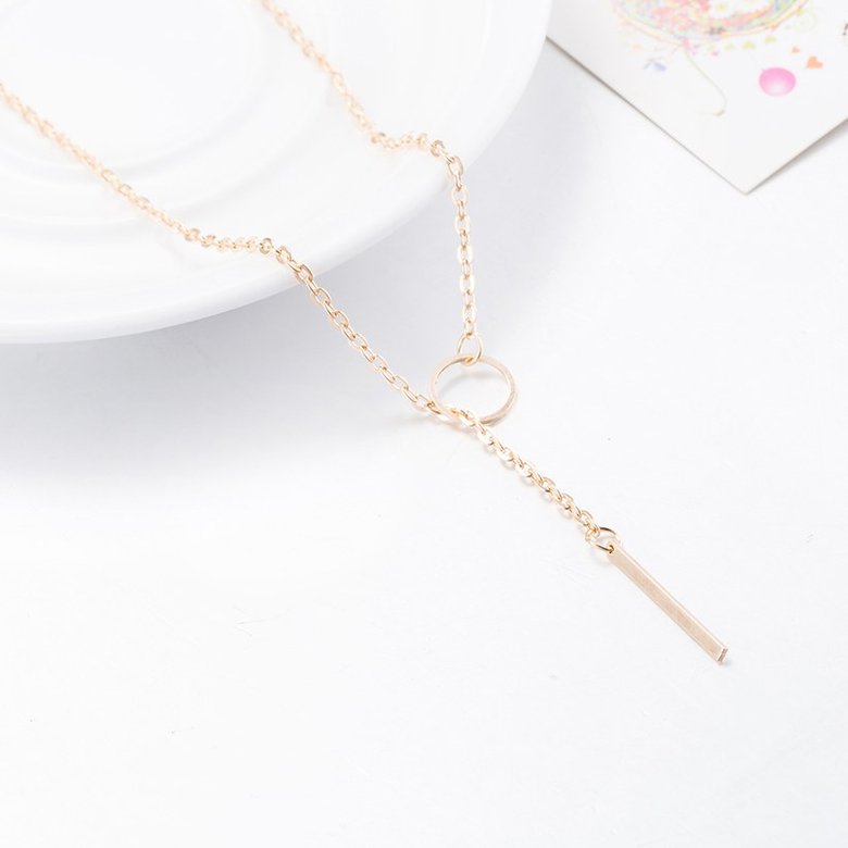 Wholesale Trendy Titanium Geometric Gold Zinc Alloy Necklace simple design circle dainty thin sparking chain ladies necklace  TGGPN255 3