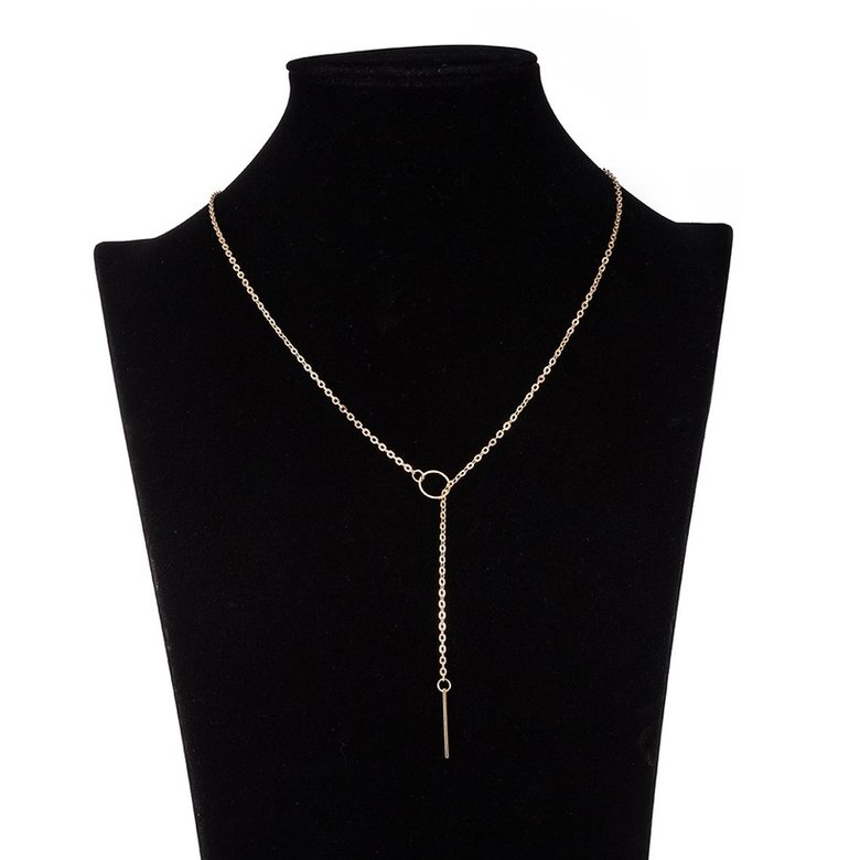 Wholesale Trendy Titanium Geometric Gold Zinc Alloy Necklace simple design circle dainty thin sparking chain ladies necklace  TGGPN255 4