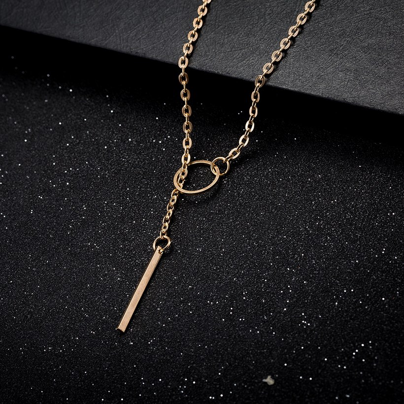 Wholesale Trendy Titanium Geometric Gold Zinc Alloy Necklace simple design circle dainty thin sparking chain ladies necklace  TGGPN255 6