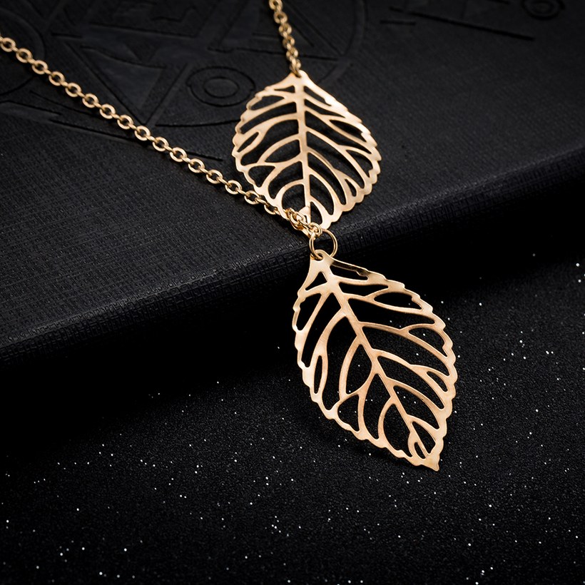 Wholesale Creative Simple Double Gold Leaf Pendant Necklace Women's Trend Punk Tassel Chain Pendant Fashion Ladies Party Jewelry Gifts TGGPN284 7