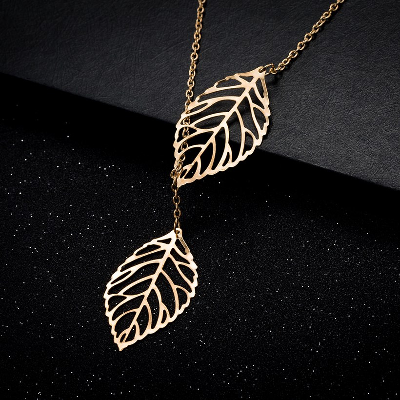 Wholesale Creative Simple Double Gold Leaf Pendant Necklace Women's Trend Punk Tassel Chain Pendant Fashion Ladies Party Jewelry Gifts TGGPN284 8