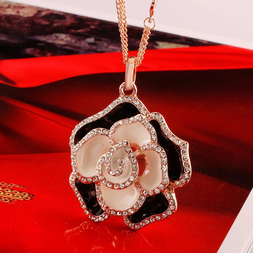 Wholesale Classic Black Gun Plated Crystal rose flower Long Necklace for Women Fashion Jewelry TGGPN459 0