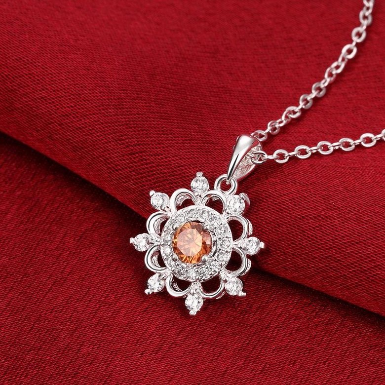 Wholesale Classic Silver plated Geometric CZ Necklace round hollow high quality women jewelry TGSPN016 1