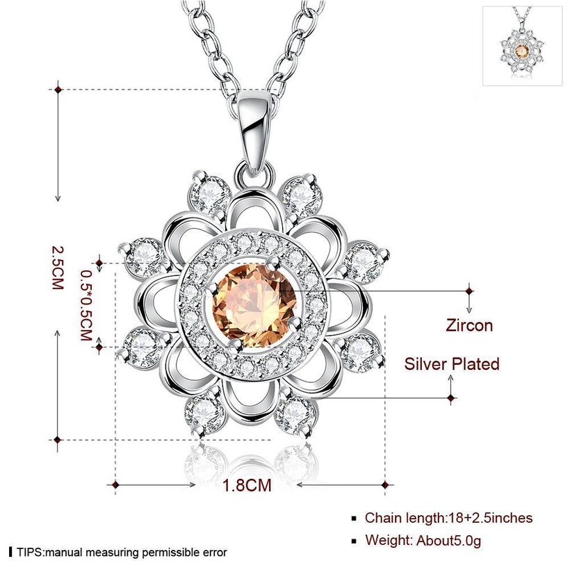 Wholesale Classic Silver plated Geometric CZ Necklace round hollow high quality women jewelry TGSPN016 3