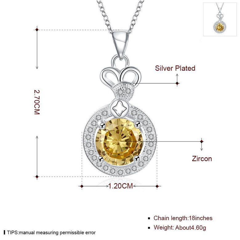 Wholesale Classic trendy Silver Round CZ Necklace delicate champagne crystal necklace jewelry TGSPN018 0