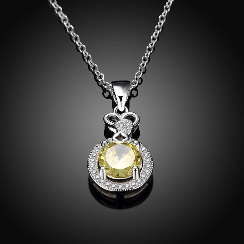 Wholesale Classic trendy Silver Round CZ Necklace delicate champagne crystal necklace jewelry TGSPN018 1