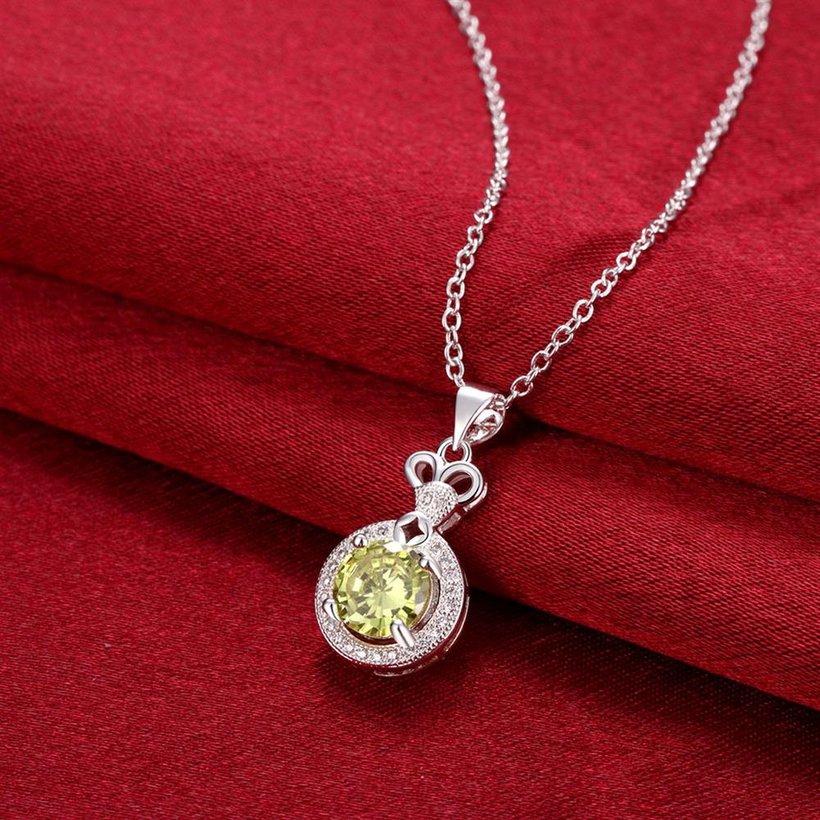 Wholesale Classic trendy Silver Round CZ Necklace delicate champagne crystal necklace jewelry TGSPN018 3