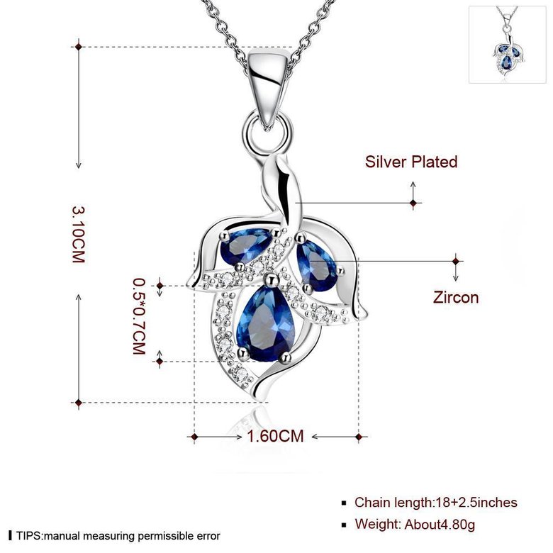 Wholesale Romantic Silver Plated blue CZ leaf Necklace delicate hot sale women jewelry TGSPN003 1