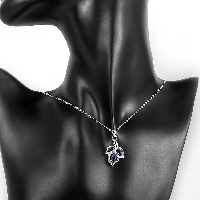 Wholesale Romantic Silver Plated blue CZ leaf Necklace delicate hot sale women jewelry TGSPN003 3