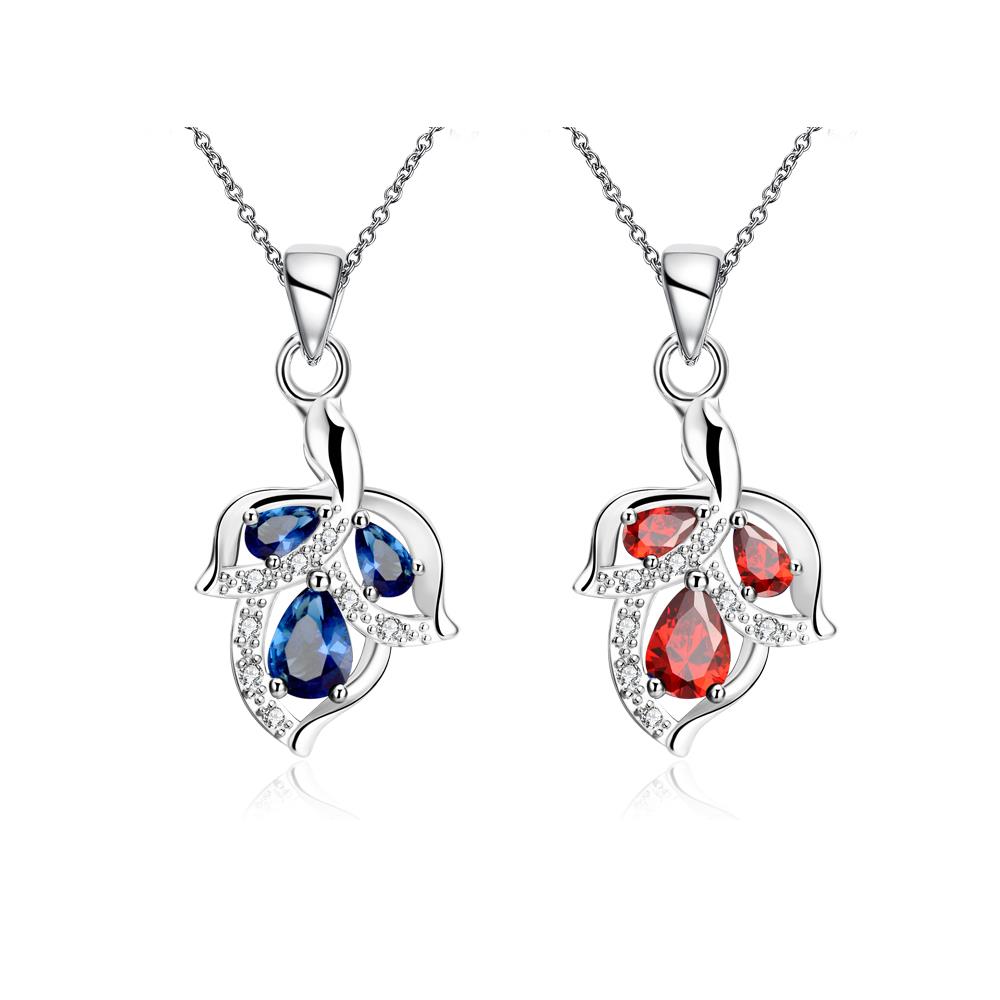 Wholesale Romantic Silver Plated blue CZ leaf Necklace delicate hot sale women jewelry TGSPN003 4