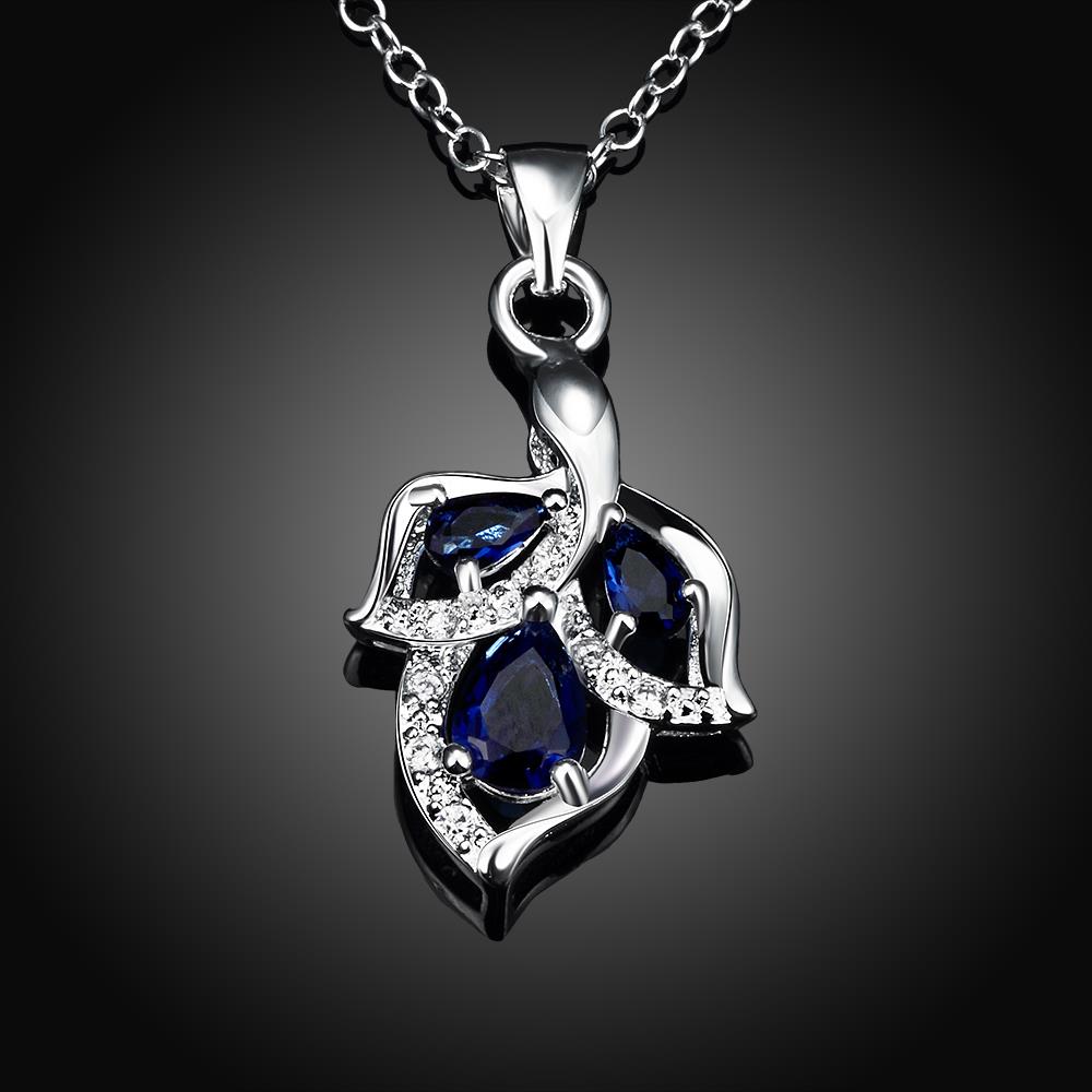 Wholesale Romantic Silver Plated blue CZ leaf Necklace delicate hot sale women jewelry TGSPN003 6