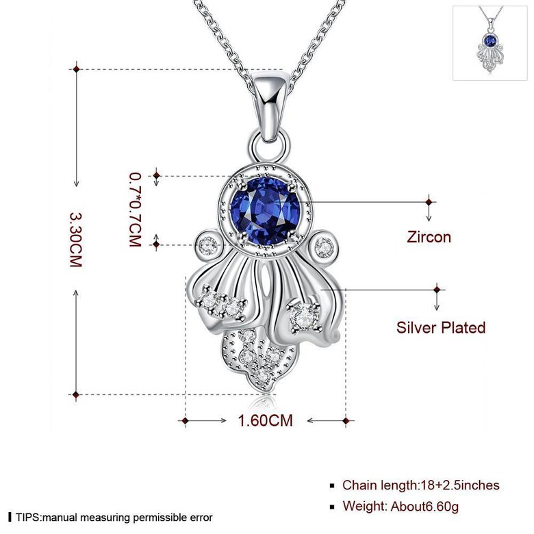 Wholesale Romantic Silver Plated blue CZ retro Necklace delicate hot sale women jewelry TGSPN009 0