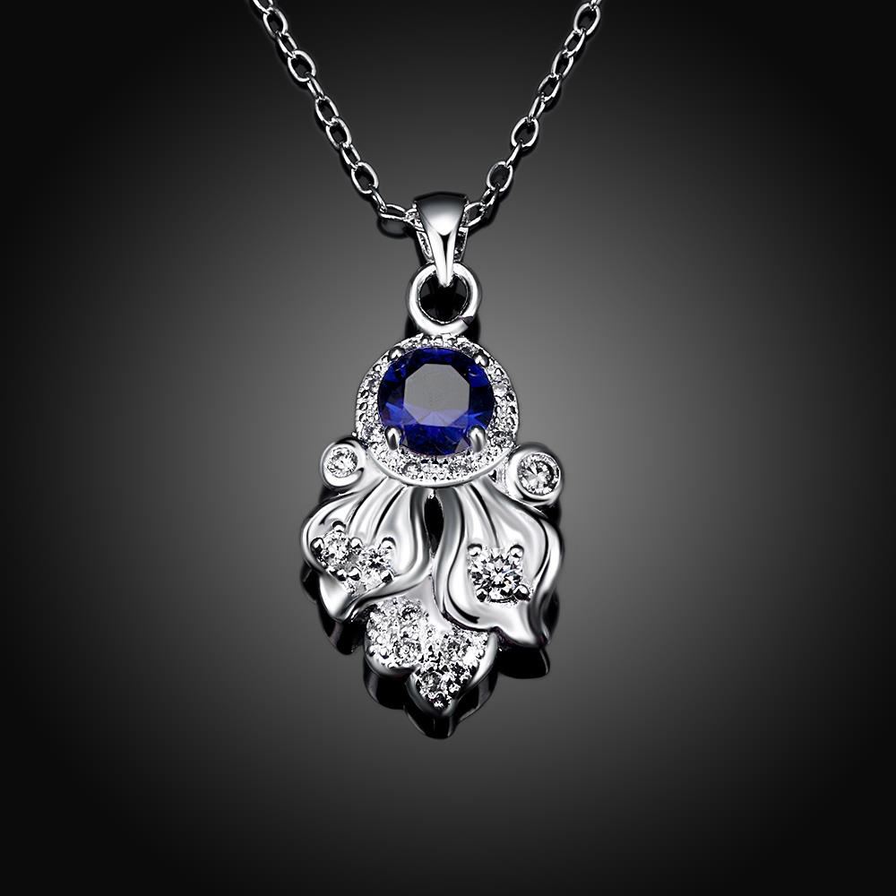 Wholesale Romantic Silver Plated blue CZ retro Necklace delicate hot sale women jewelry TGSPN009 1