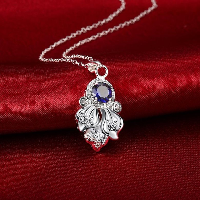 Wholesale Romantic Silver Plated blue CZ retro Necklace delicate hot sale women jewelry TGSPN009 3