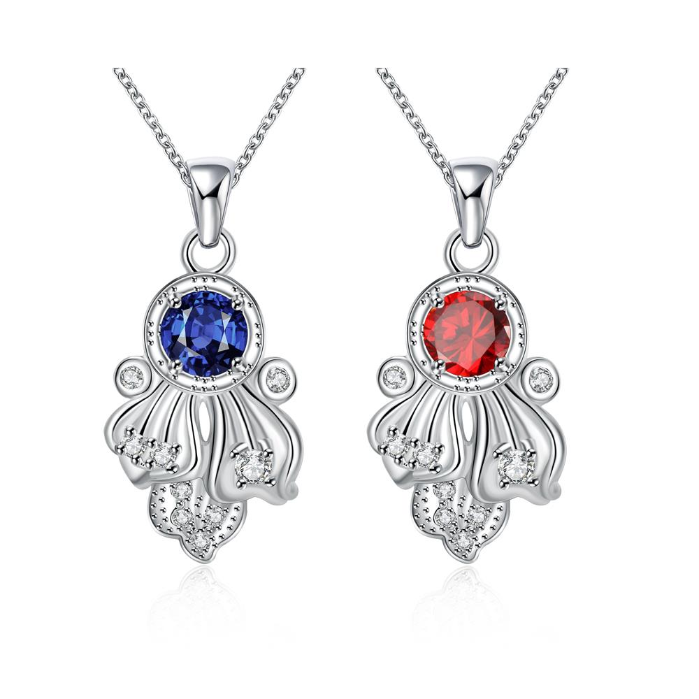 Wholesale Romantic Silver Plated blue CZ retro Necklace delicate hot sale women jewelry TGSPN009 5