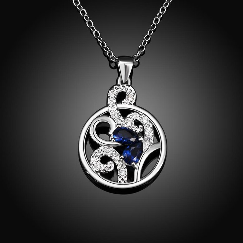 Wholesale Romantic Silver Plated blue CZ hollow round Necklace delicate hot sale women jewelry TGSPN010 1