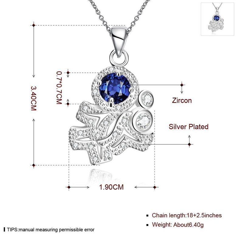 Wholesale Romantic Silver Plated blue CZ retro Necklace delicate hot sale women jewelry TGSPN011 0